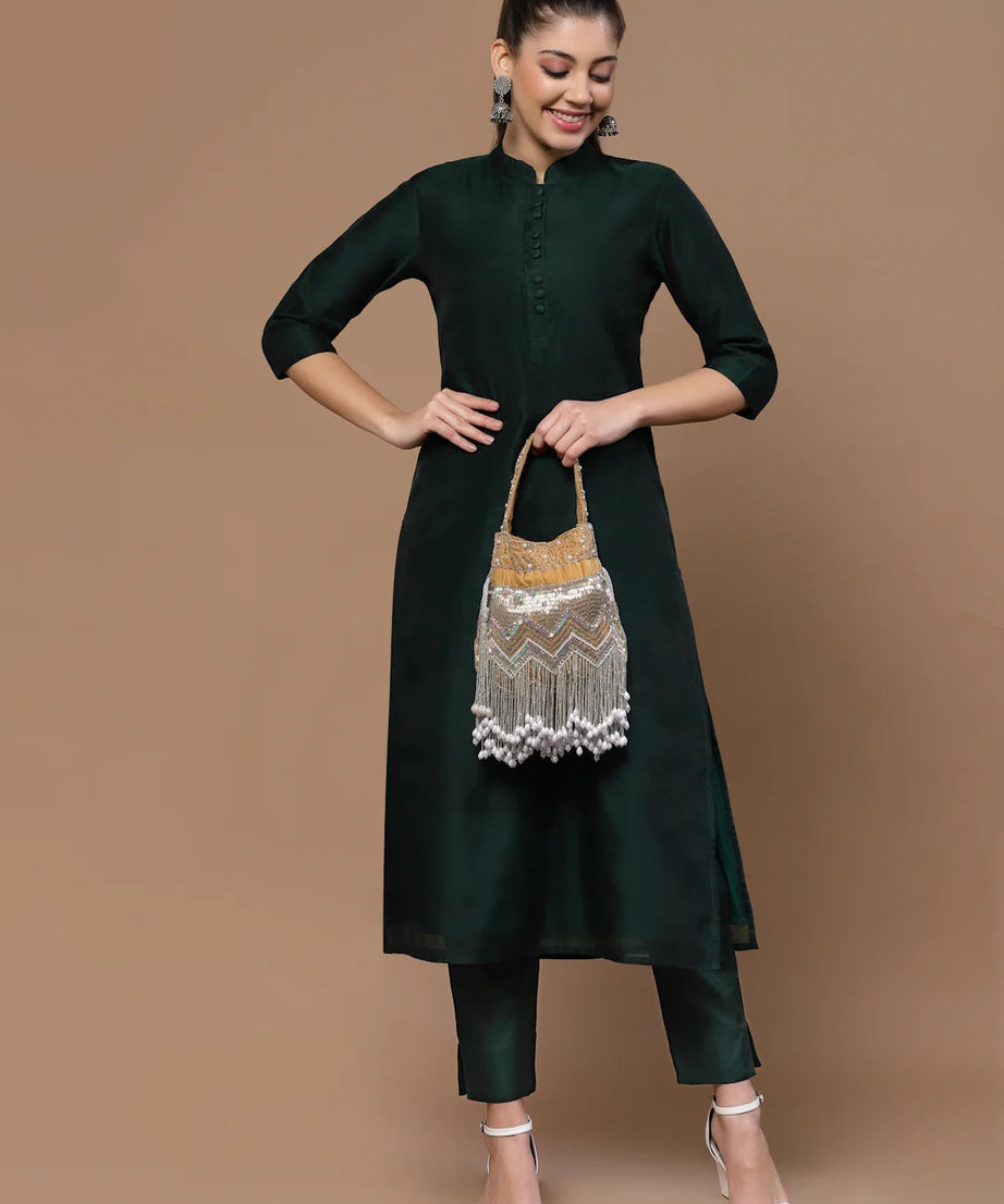 Droop Chevron Embellished Velvet Potli Bag