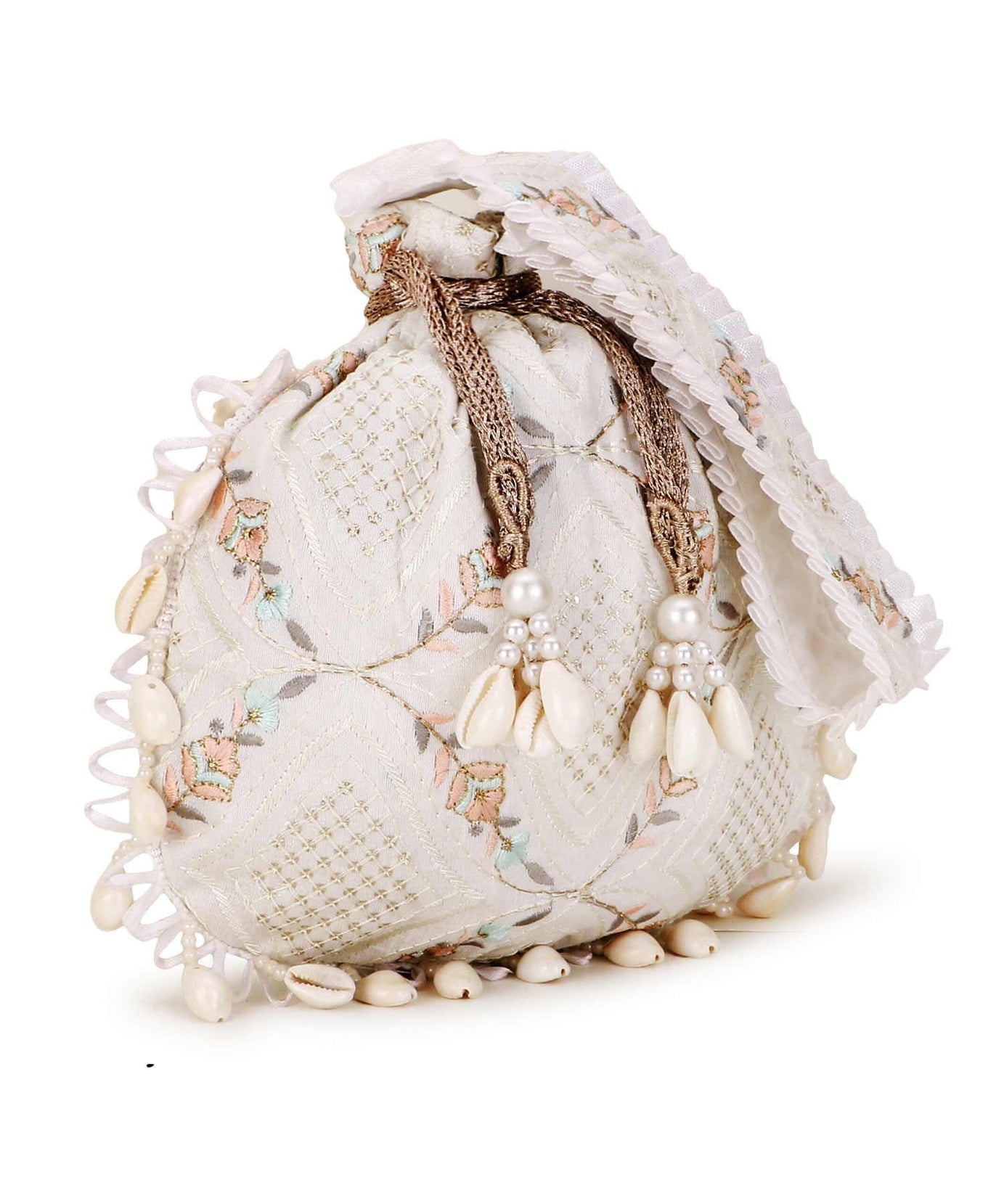 Dangle Stone work Embroidered Faux Silk Potli Bag