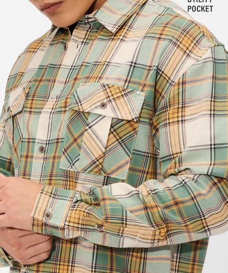 Plaid Green, Beige Men Utility Shirts