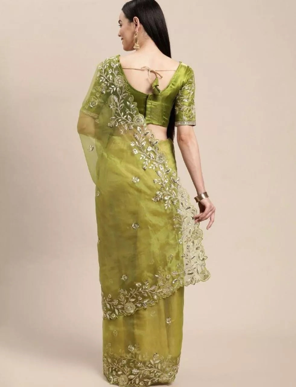Light Green Soft Organza With All Over Embroidery Work  Sari & Blouse