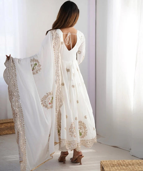 Chinon With Embroidery Sequence Work Anarkali Gown With Dupatta