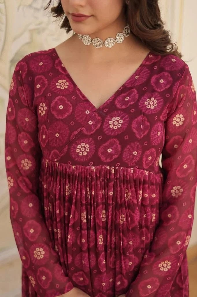 Fancy Stylish Delta silk Round Fleard Long Top For Women's