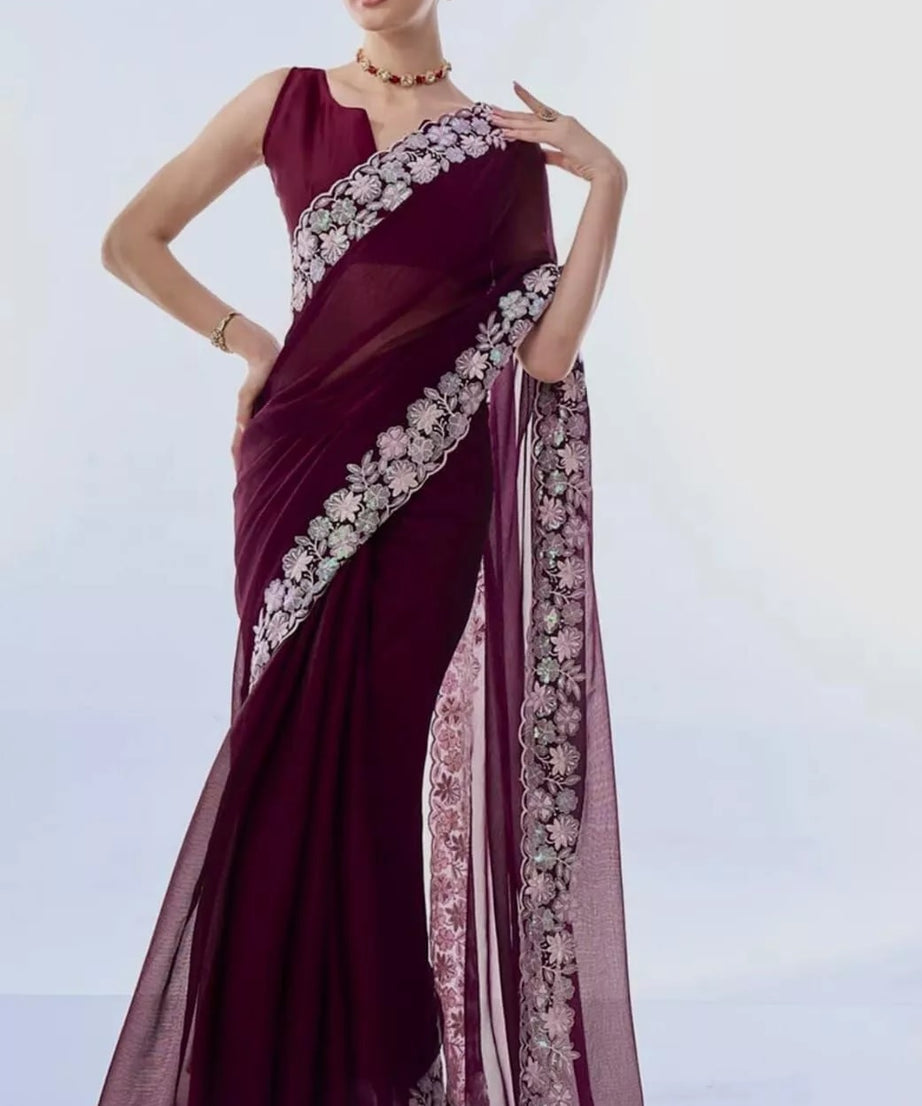 Georgette Classic Party Wear Saree,Wedding Bollywood Sari With Blouse