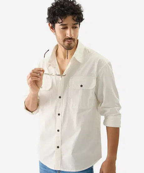 Solids Off White Men Utility Shirts