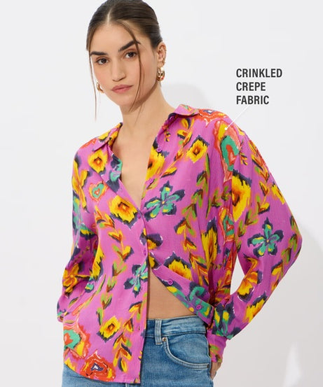 Textured Floral Bloom Women Boyfriend Shirts