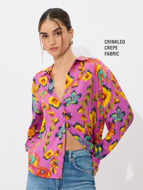Textured Floral Bloom Women Boyfriend Shirts