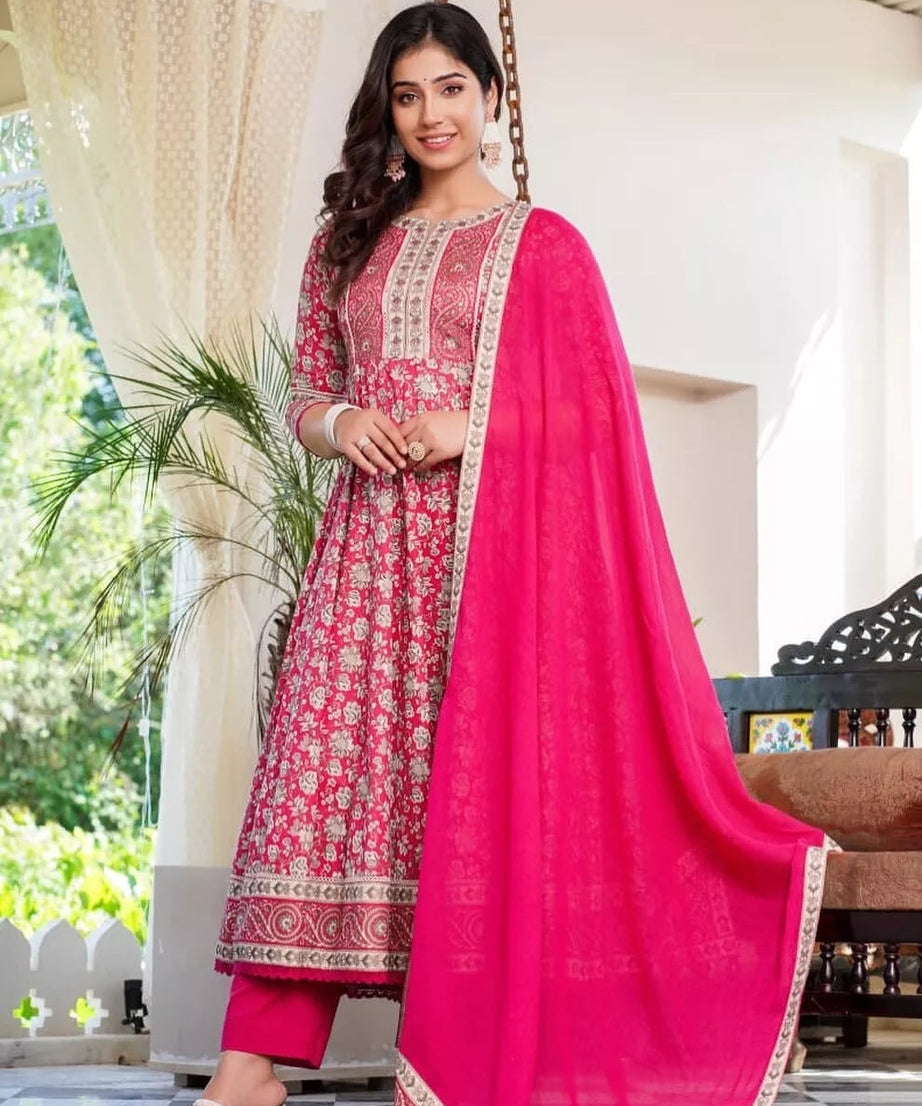 Cotton Print Fancy Bollywood Style Kurti Pant Dupatta