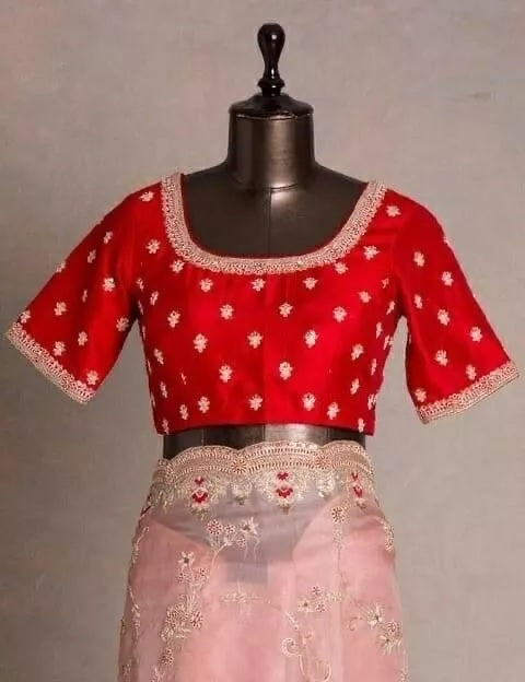 Heavy Satin Silk Fabric With Embroidery Thread Work Saree & Blouse