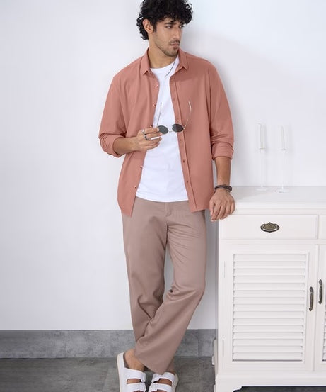 Textured Quartz Brown Knit Shirts