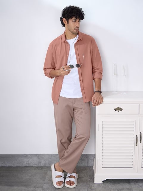 Textured Quartz Brown Knit Shirts