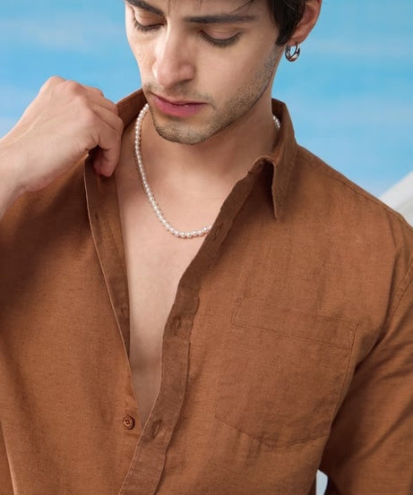 Cotton Linen Russet Brown Cotton Linen Shirts