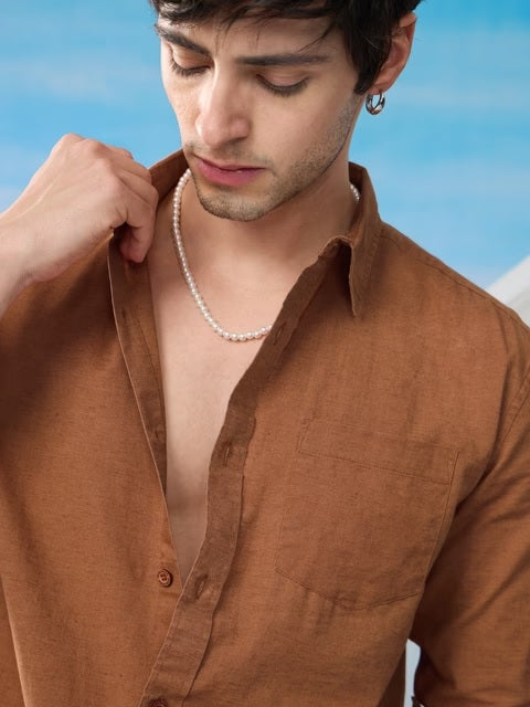 Cotton Linen Russet Brown Cotton Linen Shirts