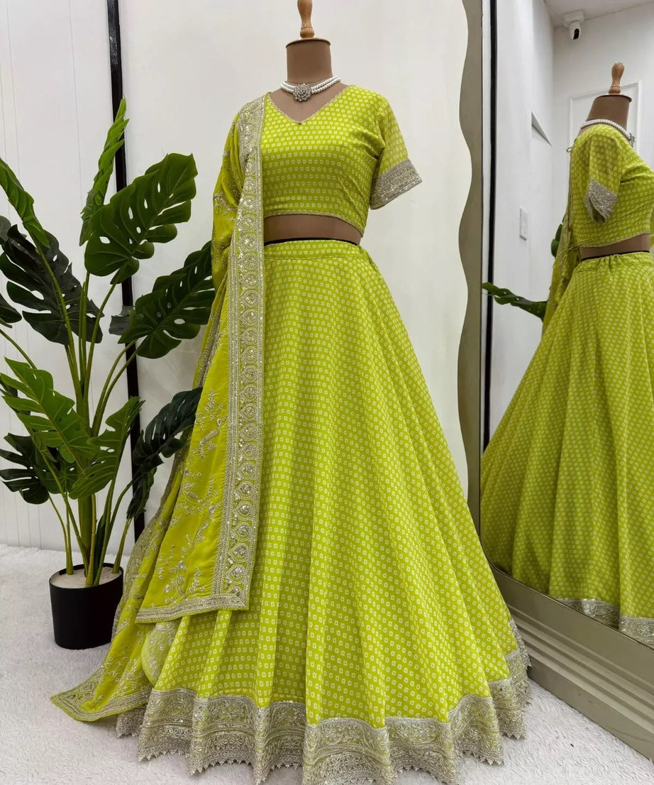 Georgette With Sequence & Digital Print Work Traditional Lehenga Blouse