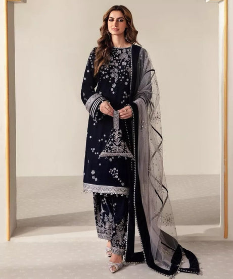 Ethnic Festival Collection Indian Stitched Viscose Velvet Top Pant Dupatta