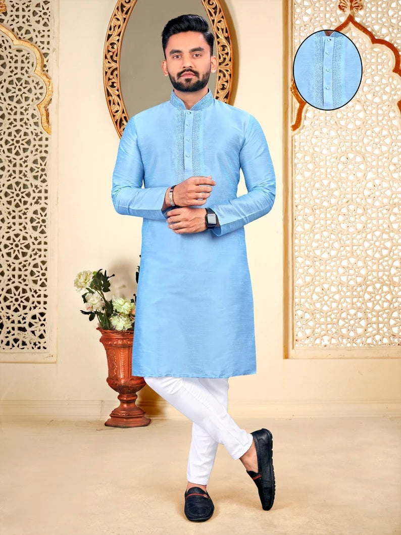 Malbari With Embroidery Work kurta Polo pant Set