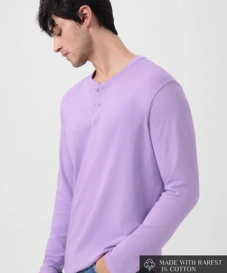 Solids Light Lavender Supima Full Sleeve Henley T-Shirts