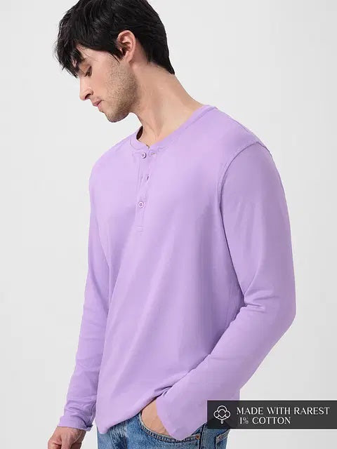 Solids Light Lavender Supima Full Sleeve Henley T-Shirts