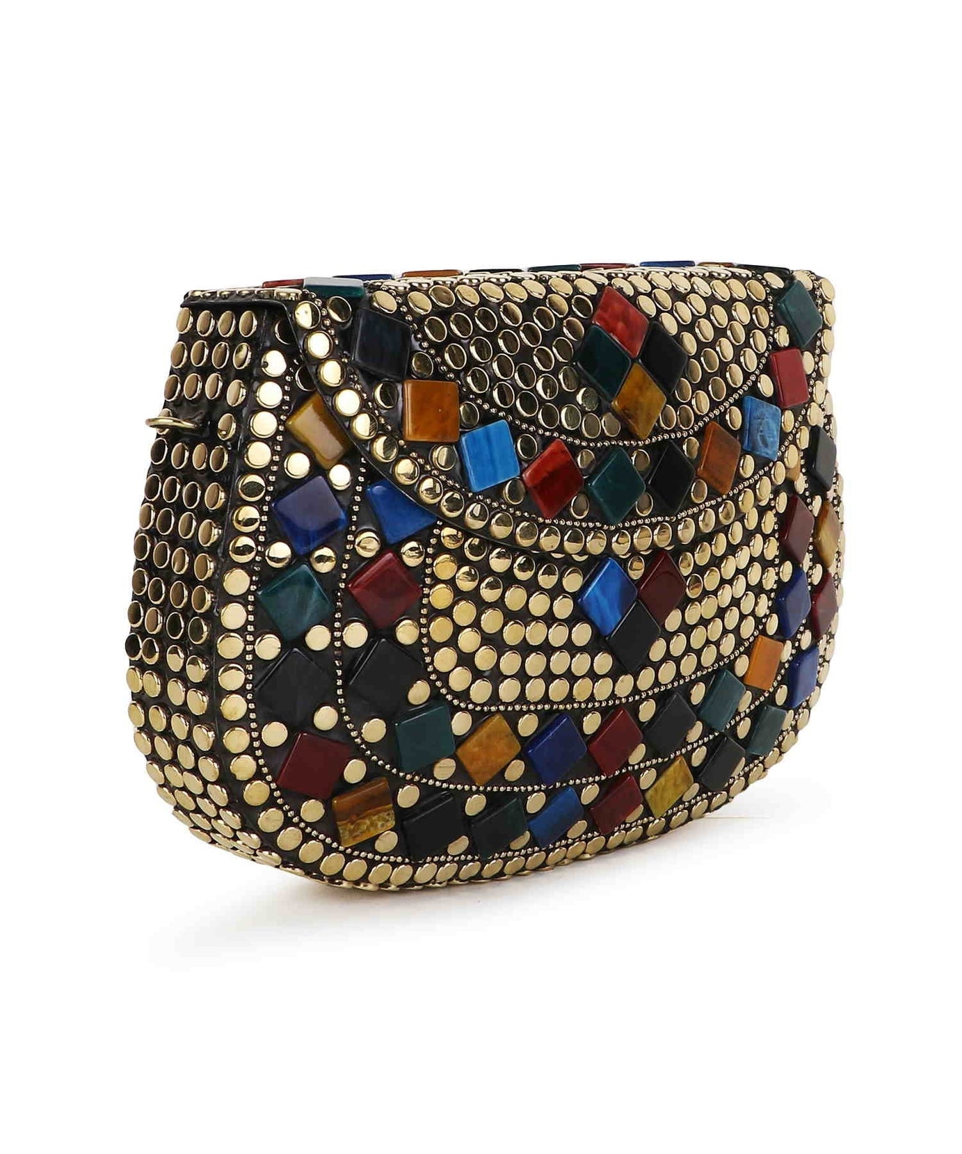 Mosaic Embellished Metal Clutch