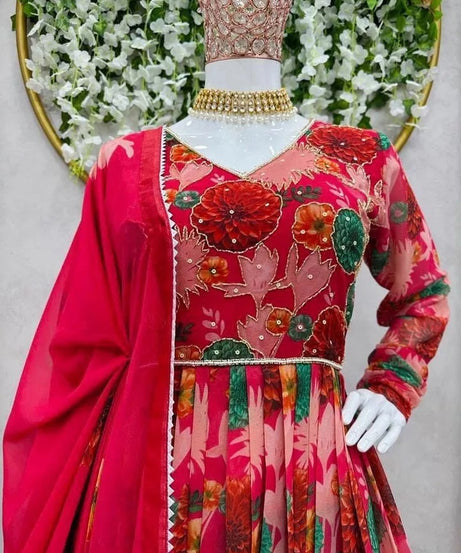 Bollywood FullStitched Faux Georgette Long Anarkali Top Pant Dupatta