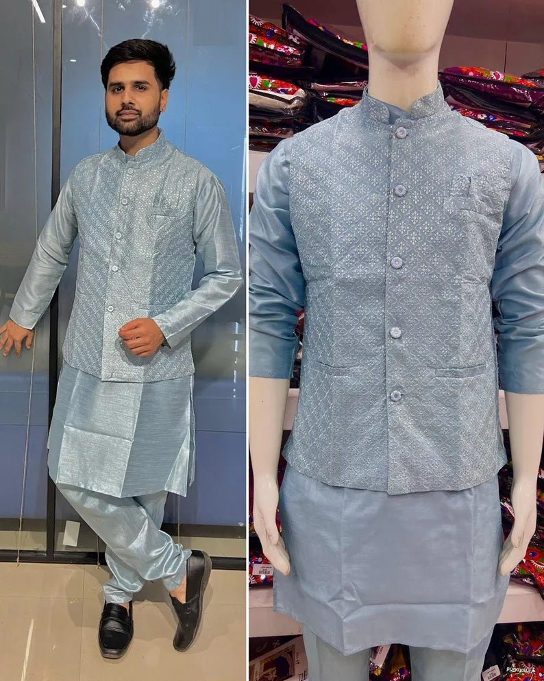 Heavy Banglori Silk Koti Ready to Wear Set For Men's