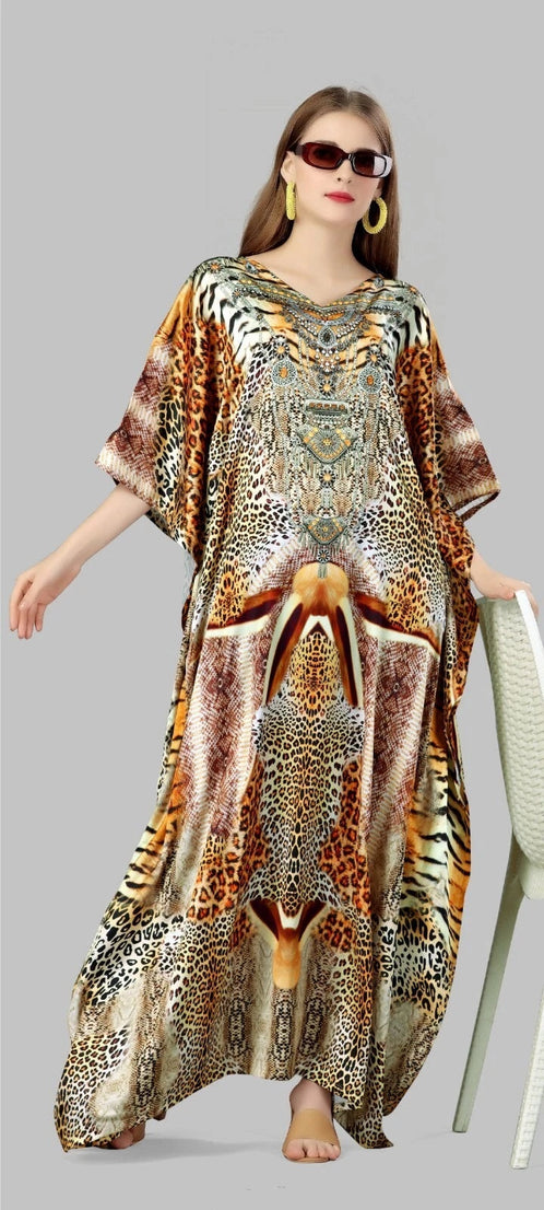 Animal Print Loose Long Kaftan Dress For Women,Party Wear