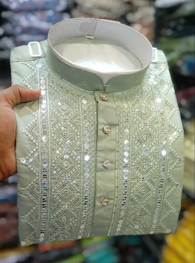 Rayon cotton Fancy Roman Silk Men's Kurta Set