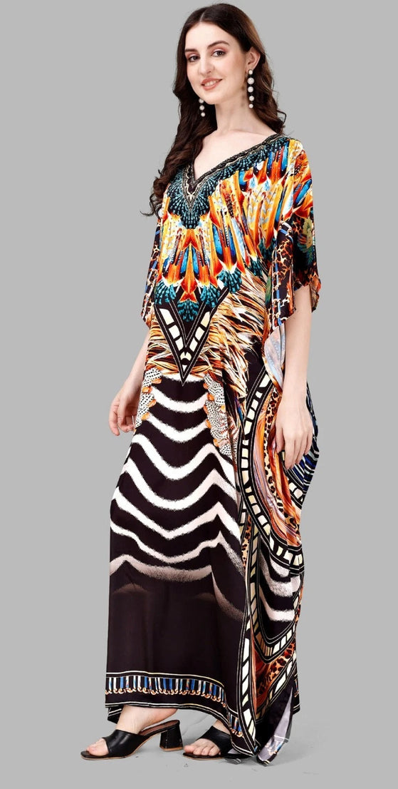 Free Size Beach Kaftan Dresses for Women Print V-Neck Long Swimsuit Cover Ups