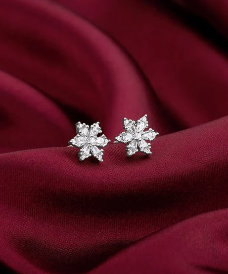 Silver Flowery Snowflake Studs