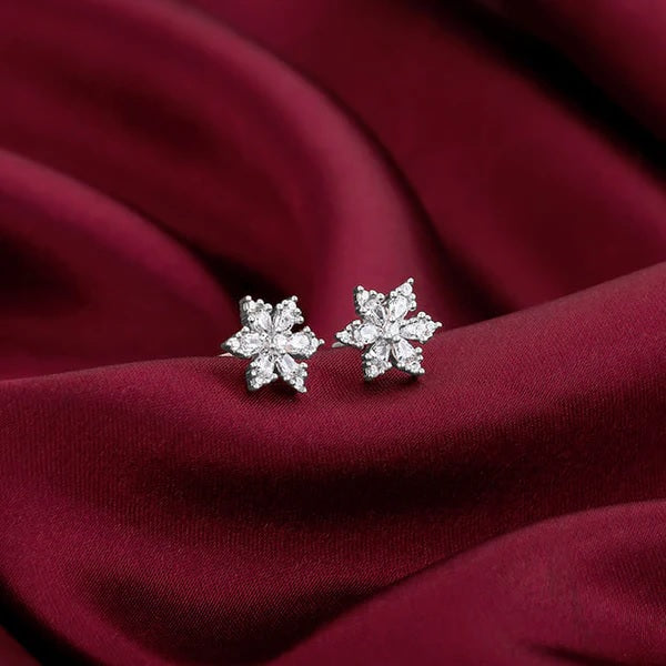 Silver Flowery Snowflake Studs