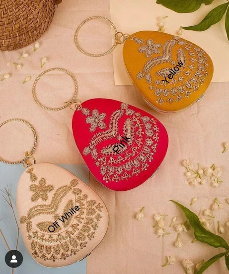 Designer Almond Shape with Bangle Lock Evening Wristlet Clutch