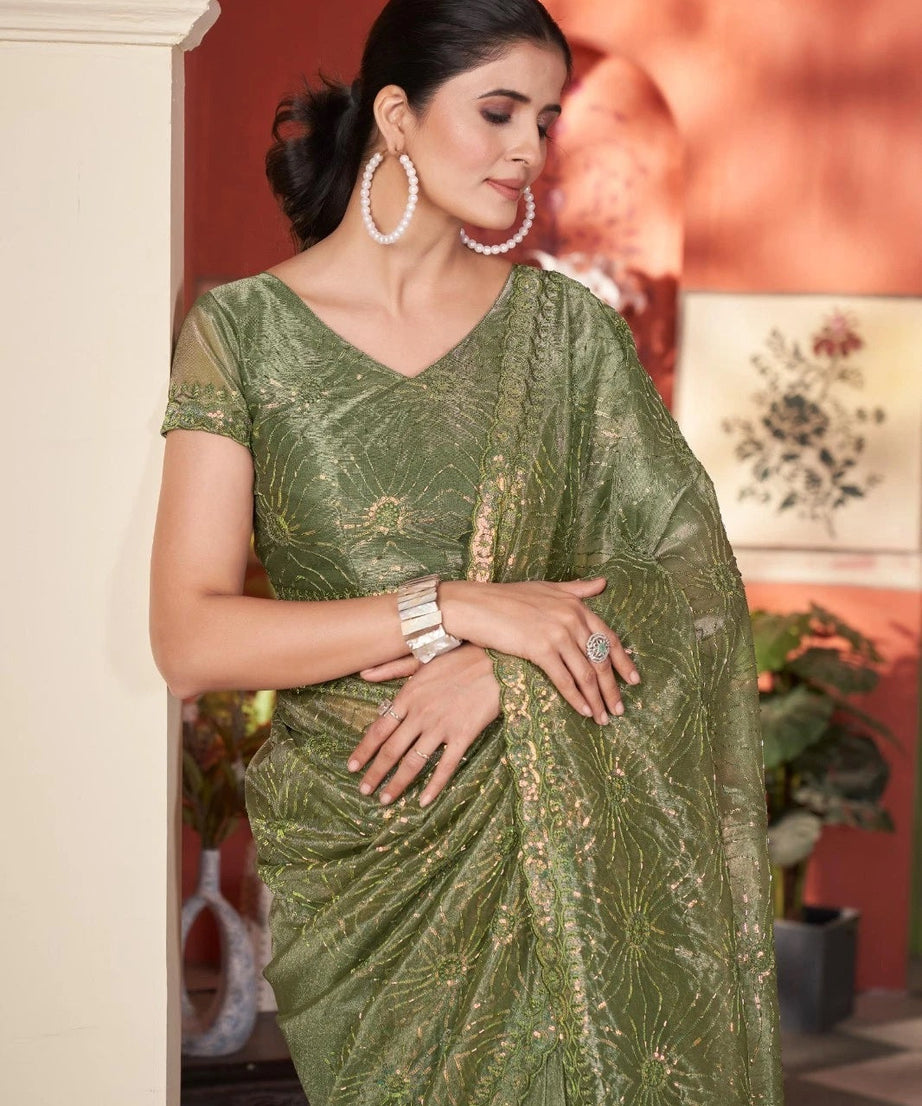 Printed Beautiful Traditional Wear Twill Net Saree With Blouse