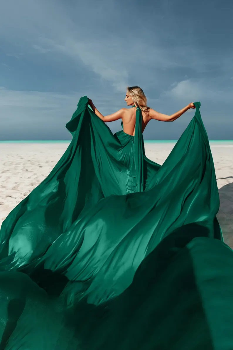 Long Flowy Dresses For Photography Emerald Flying Dress