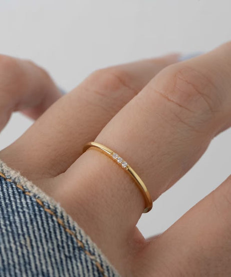 Cubic Zirconia Sterling Silver Ring Simple Diamond Thin Ring