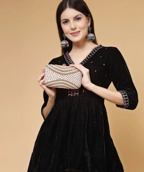 Adorn Embellished Faux Silk Clutch