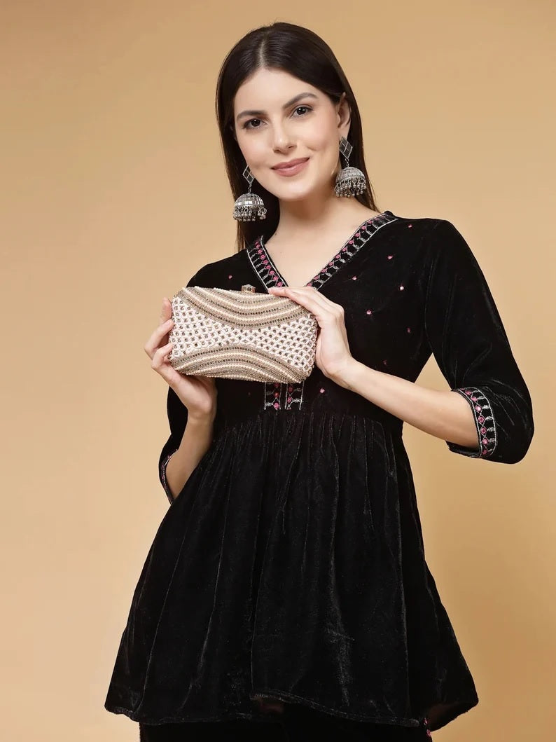 Adorn Embellished Faux Silk Clutch