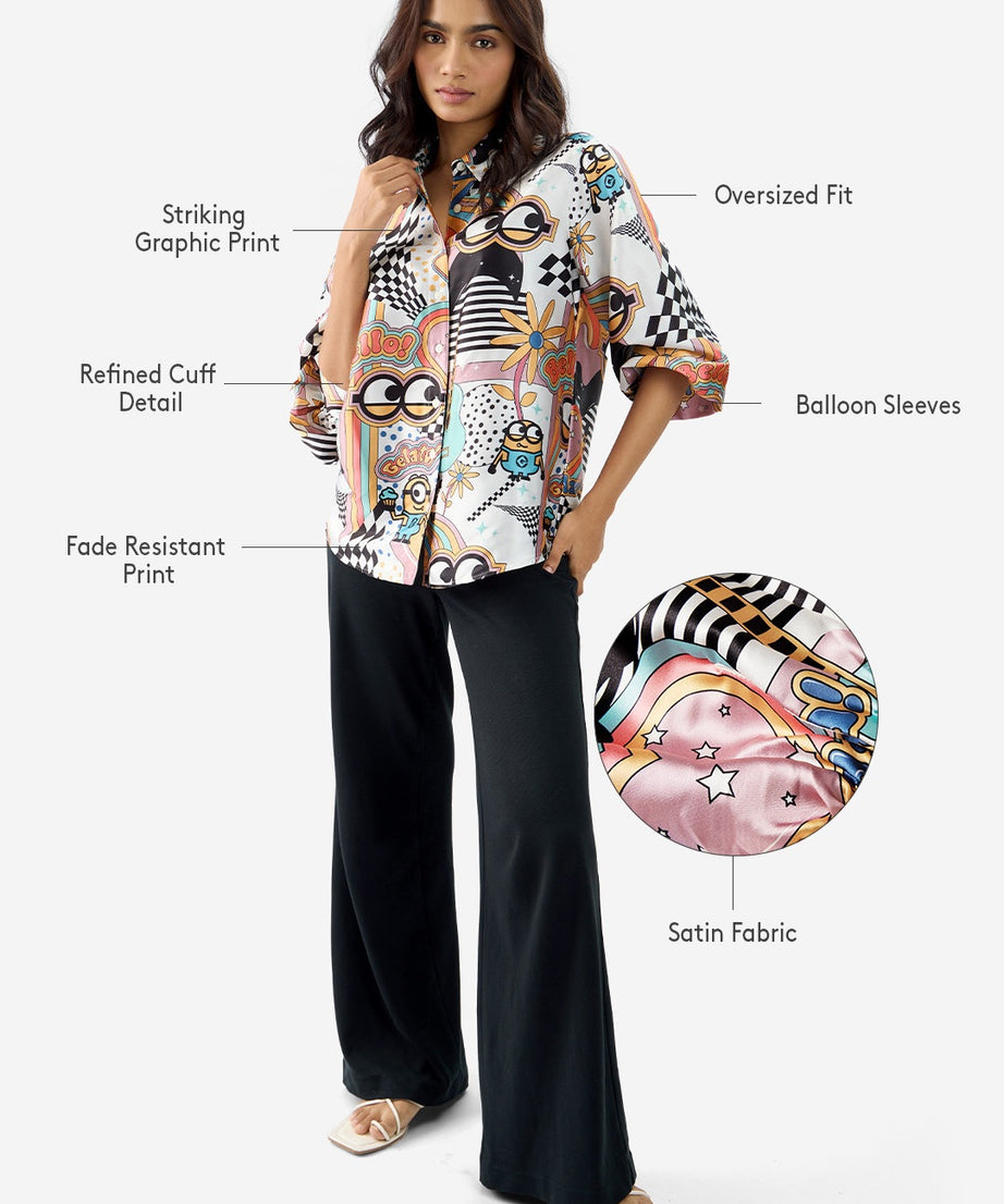 Satin  Minion Mania Women Shirts