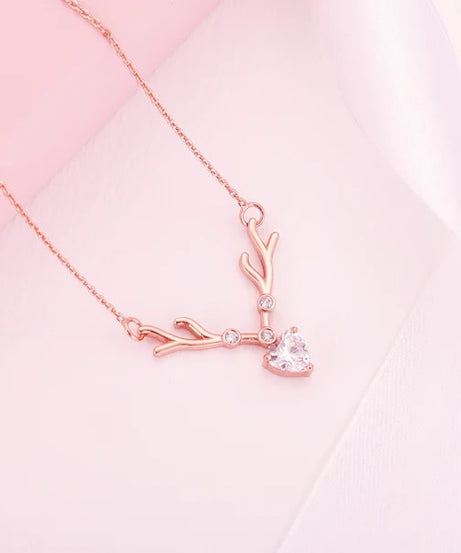 Rose Gold Deer Heart Necklace