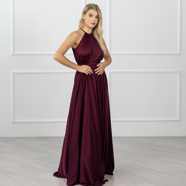 Formal Long Satin Gown for Women – Wrap Style Evening Dress