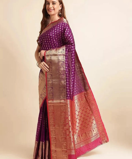 Traditional Banarasi Silk Saree with Gold Zari Weaving Sari & Blouse