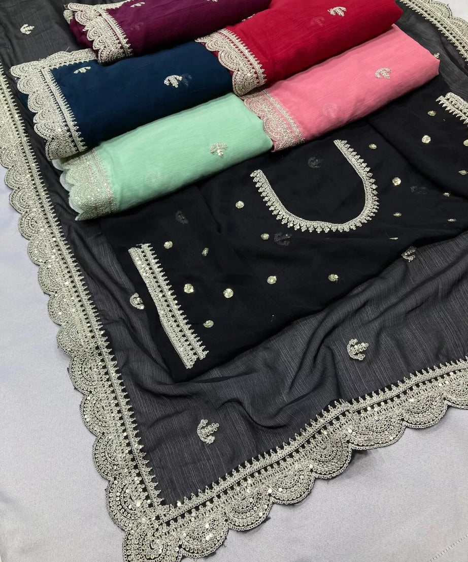 Traditional Party Zomato Chiffon Silk Saree, Wedding Bollywood Sari & Blouse