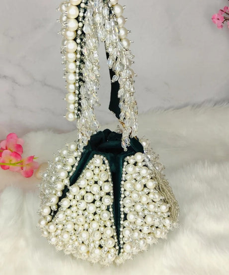 Pearl Embellished Lotus Potli Bag