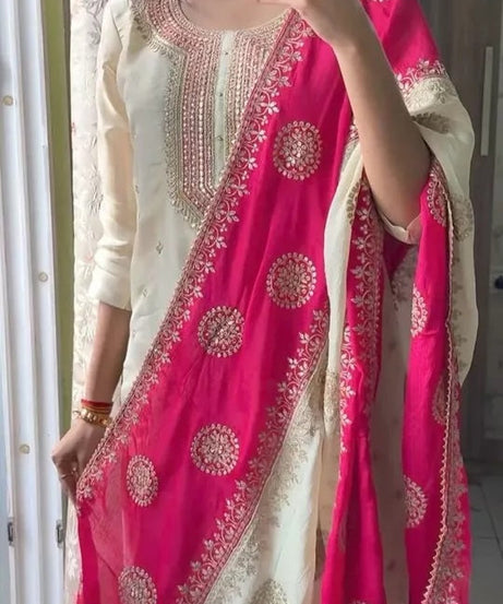 Heavy Pure Chinon Beautiful Traditional Full Stitched Kurti Bottom Dupatta