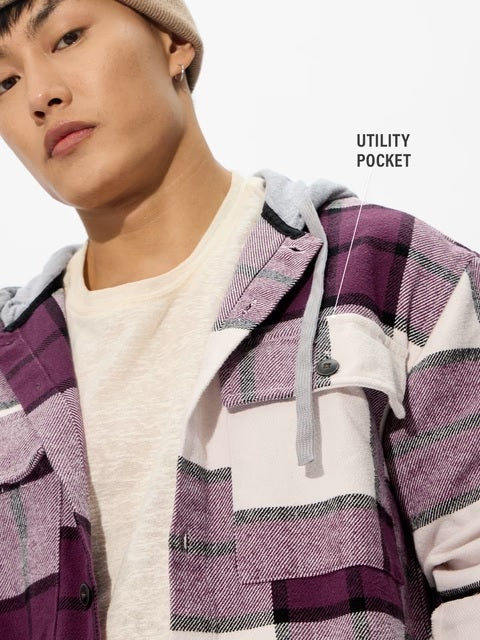 Plaid Hooded Shacket Mauve Mist Men Shackets