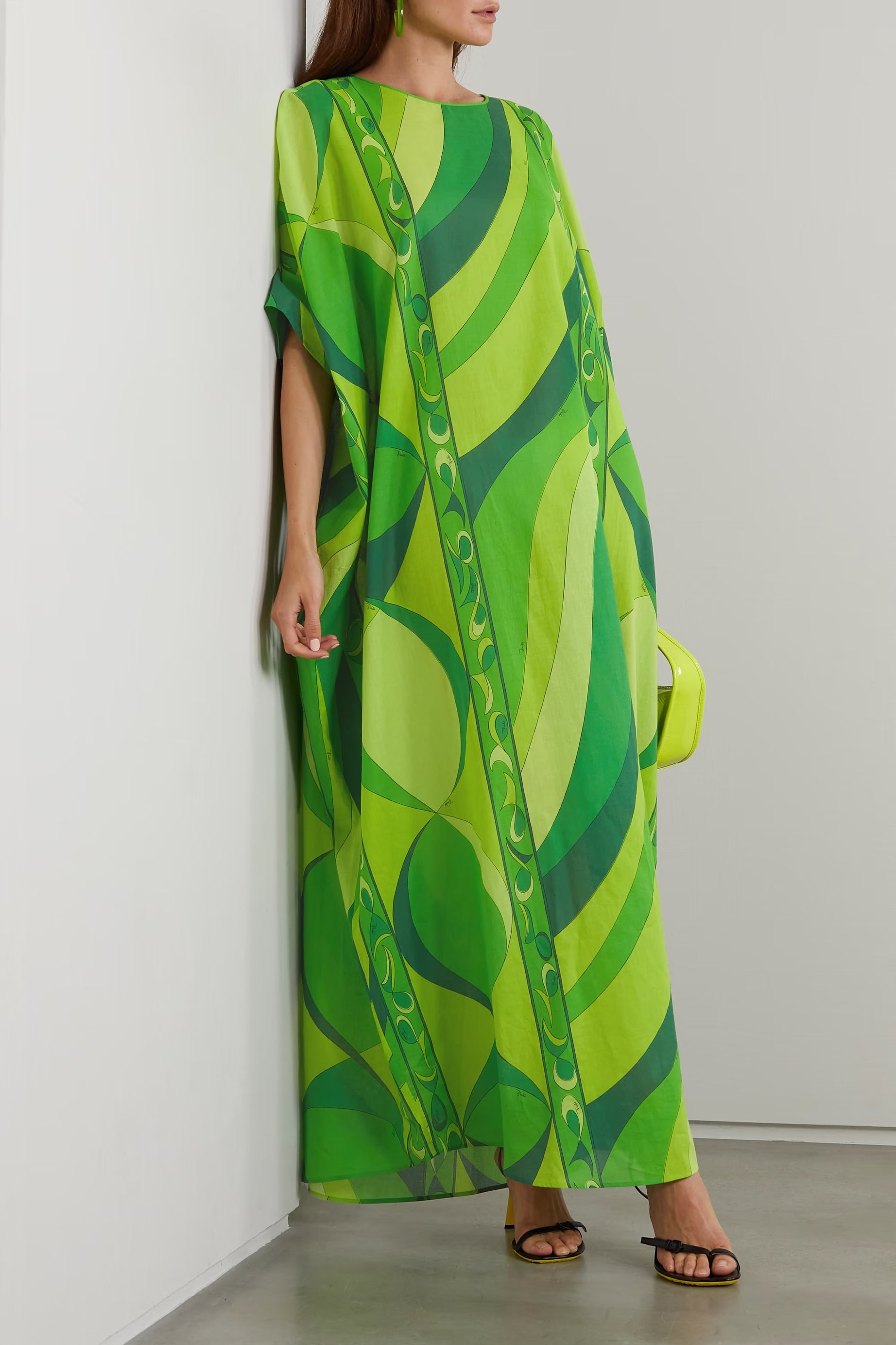 Green Soft Cotton Blend Digital Printed Long Kaftan For Women's