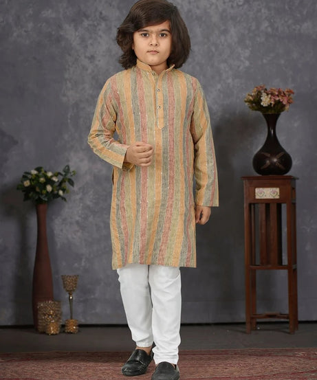 Linen Slub Strip Fancy Kid's & Boy's Kurta Pajama Set