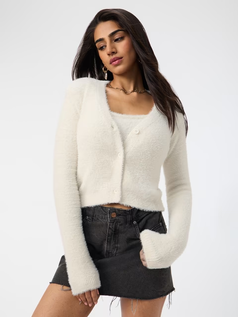 Fuzzy Cardigan Frost Women Knitted Sweaters