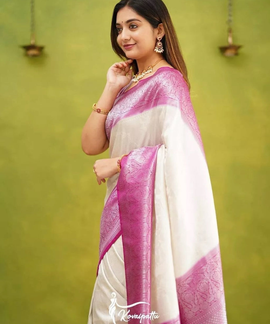 Beautifull Elegant Designer Banarasi Soft Silk Saree Blouse