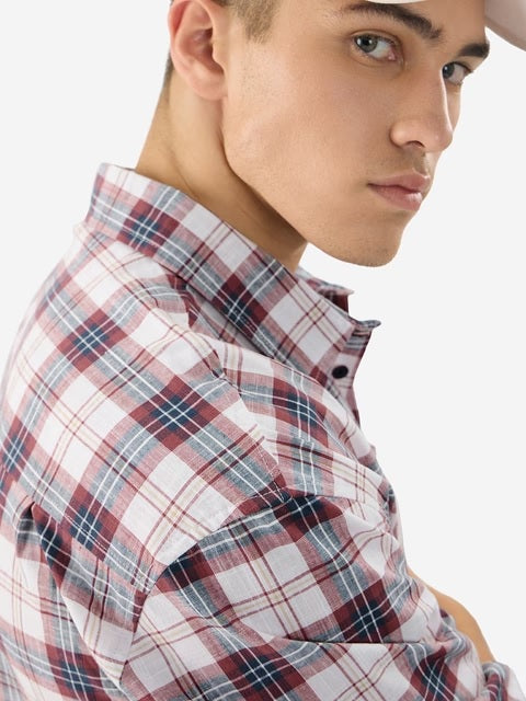 Plaid Red And White Men Relaxed Shirts