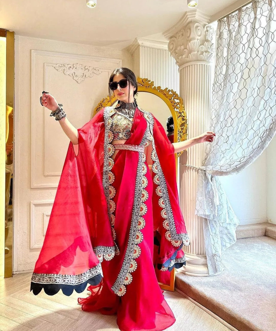 Organza Silk  Indo Western Sharara Blouse With Shrug Set