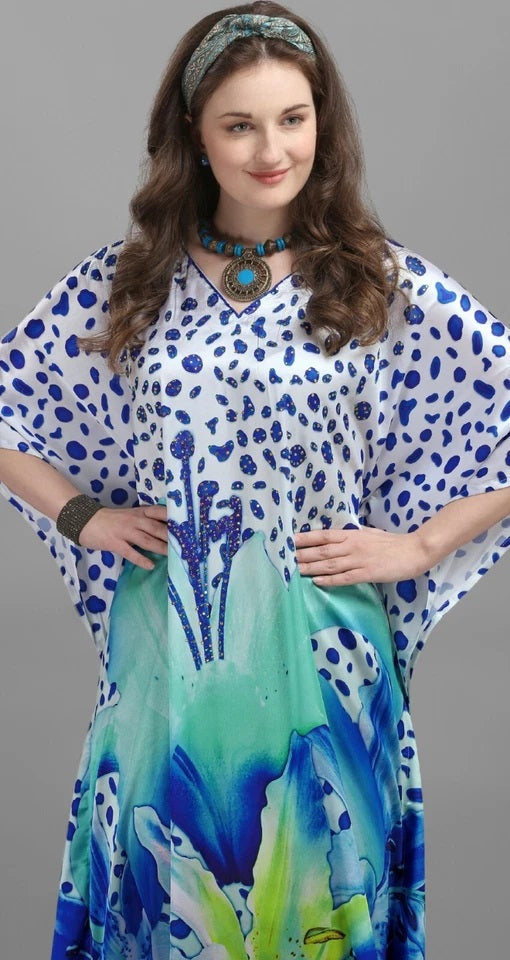 Long Colorful Printed Kaftan Dress For Women Soft Loungewear